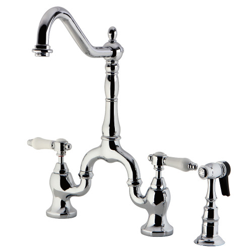 Kingston Brass KS7751BPLBS Bel-Air Bridge Kitchen Faucet with Brass Sprayer, Polished Chrome