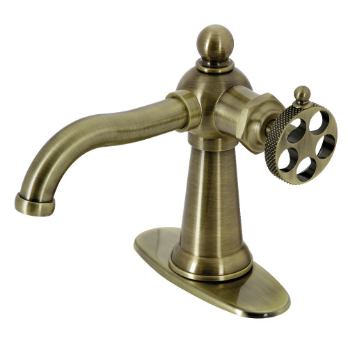 Kingston Brass KSD3543RKX Webb Single Handle Bathroom Faucet with Push Pop-Up, Antique Brass