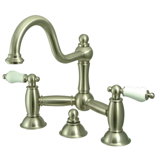 Kingston Brass KS3918PL Restoration Bathroom Bridge Faucet, Brushed Nickel