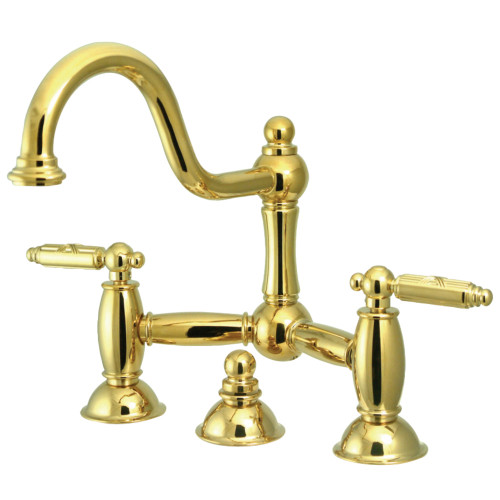 Kingston Brass KS3912GL Restoration Bathroom Bridge Faucet, Polished Brass