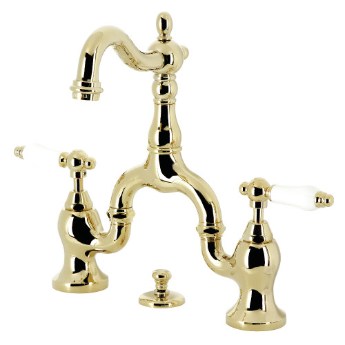 Kingston Brass KS7972PL English Country Bridge Bathroom Faucet with Brass Pop-Up, Polished Brass
