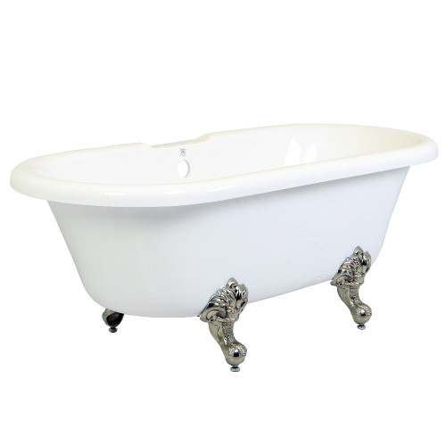 Kingston Brass Aqua Eden VTDS672924JNH8 67-Inch Acrylic Clawfoot Tub, No Faucet Drillings, White/Brushed Nickel