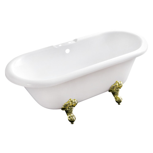 Kingston Brass Aqua Eden VTDS672924JNH2 67-Inch Acrylic Clawfoot Tub, No Faucet Drillings, White/Polished Brass