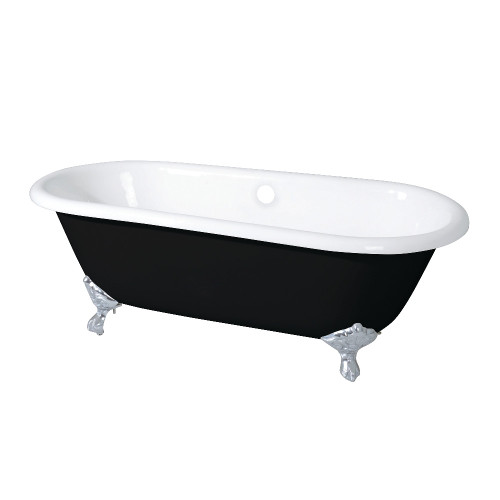 Kingston Brass Aqua Eden VBTND663013NB1 66-Inch Cast Iron Double Ended Clawfoot Tub (No Faucet Drillings), Black/White/Polished Chrome