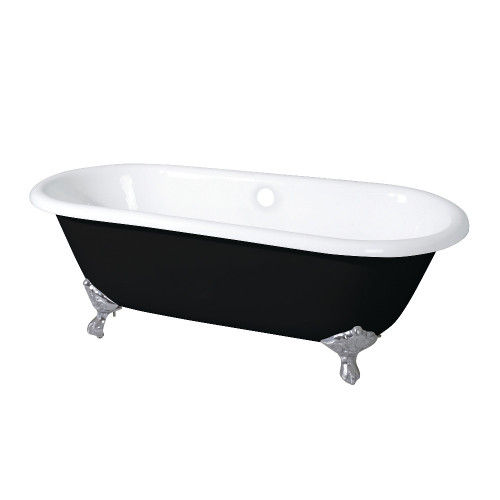 Kingston Brass Aqua Eden VBTND663013NB8 66-Inch Cast Iron Double Ended Clawfoot Tub (No Faucet Drillings), Black/White/Brushed Nickel