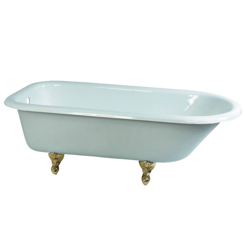 Kingston Brass Aqua Eden NHVCTND673123T2 66-Inch Cast Iron Roll Top Clawfoot Tub (No Faucet Drillings), White/Polished Brass