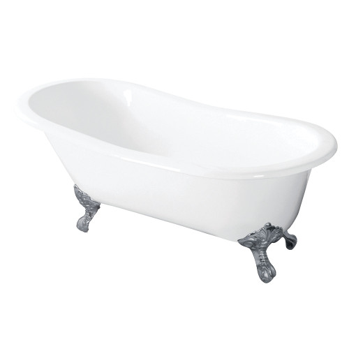 Kingston Brass Aqua Eden VCTND5431B1 54-Inch Cast Iron Slipper Clawfoot Tub without Faucet Drillings, White/Polished Chrome