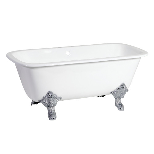 Kingston Brass Aqua Eden VCTQ7D6732NL1 67-Inch Cast Iron Double Ended Clawfoot Tub with 7-Inch Faucet Drillings, White/Polished Chrome