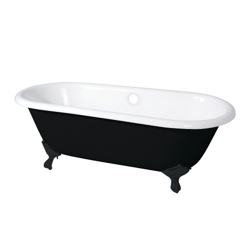 Kingston Brass Aqua Eden VBTND663013NB0 66-Inch Cast Iron Double Ended Clawfoot Tub (No Faucet Drillings), White/Matte Black