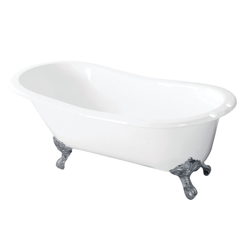 Kingston Brass Aqua Eden VCT7D5431B1 54-Inch Cast Iron Slipper Clawfoot Tub with 7-Inch Faucet Drillings, White/Polished Chrome