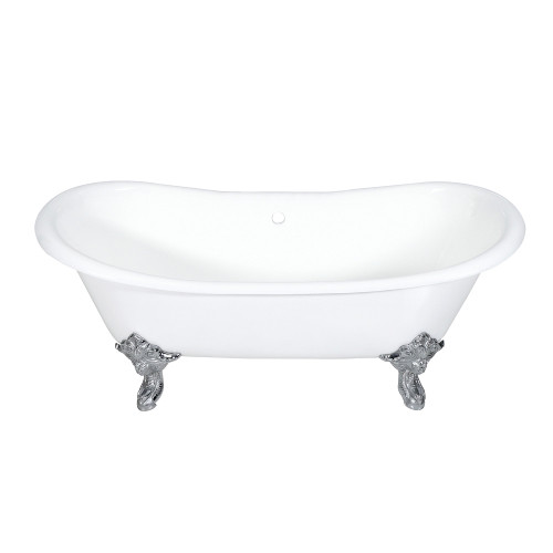 Kingston Brass Aqua Eden VCTNDS7231NL1 72-Inch Cast Iron Double Slipper Clawfoot Tub (No Faucet Drillings), White/Polished Chrome