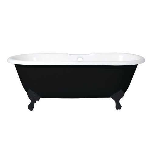Kingston Brass Aqua Eden VBT7D663013NB0 66-Inch Cast Iron Double Ended Clawfoot Tub with 7-Inch Faucet Drillings, White/Matte Black