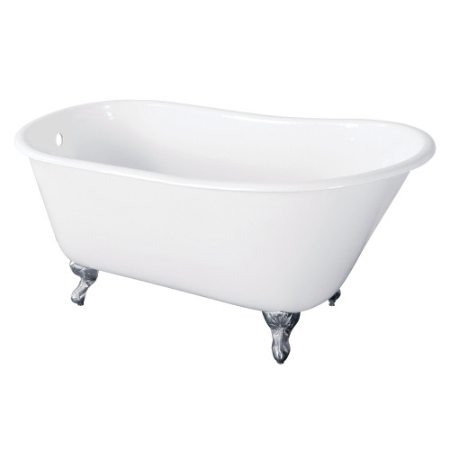 Kingston Brass Aqua Eden VCTND5728NT1 57-Inch Cast Iron Slipper Clawfoot Tub without Faucet Drillings, White/Polished Chrome