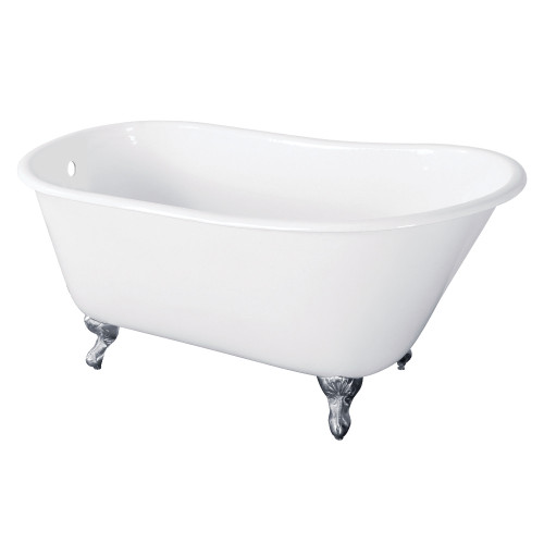 Kingston Brass  Aqua Eden VCTND5728NT1 57-Inch Cast Iron Slipper Clawfoot Tub without Faucet Drillings, White/Polished Chrome