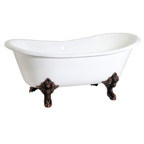 Kingston Brass Aqua Eden VCTNDS6731NL5 67-Inch Cast Iron Double Slipper Clawfoot Tub (No Faucet Drillings), White/Oil Rubbed Bronze