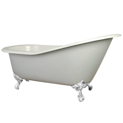 Kingston Brass Aqua Eden NHVCT7D653129BW 61-Inch Cast Iron Single Slipper Clawfoot Tub with 7-Inch Faucet Drillings, White