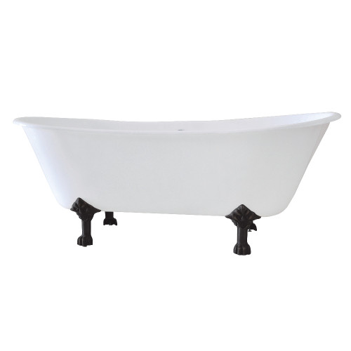 Kingston Brass Aqua Eden VCT7D6728NH0 67-Inch Cast Iron Double Slipper Clawfoot Tub with 7-Inch Faucet Drillings, White/Matte Black