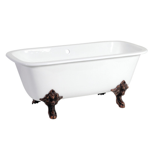 Kingston Brass Aqua Eden VCTQND6732NL5 67-Inch Cast Iron Double Ended Clawfoot Tub (No Faucet Drillings), White/Oil Rubbed Bronze