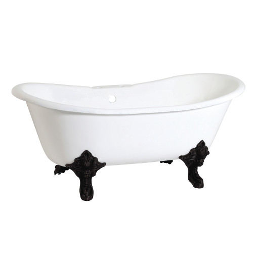 Kingston Brass Aqua Eden VCT7DS6731NL0 67-Inch Cast Iron Double Slipper Clawfoot Tub with 7-Inch Faucet Drillings, White/Matte Black