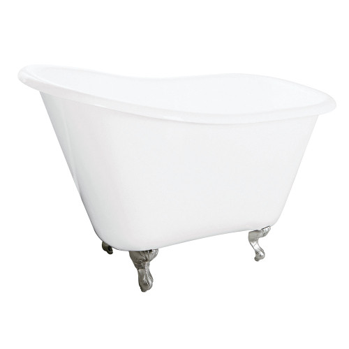 Kingston Brass Aqua Eden VCTND5130NT8 51-Inch Cast Iron Slipper Clawfoot Tub without Faucet Drillings, White/Brushed Nickel