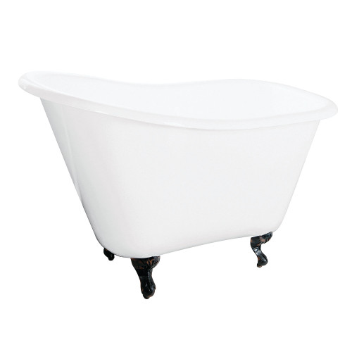 Kingston Brass Aqua Eden VCTND5130NT5 51-Inch Cast Iron Slipper Clawfoot Tub without Faucet Drillings, White/Oil Rubbed Bronze
