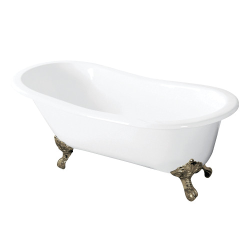 Kingston Brass Aqua Eden VCTND5431B8 54-Inch Cast Iron Slipper Clawfoot Tub without Faucet Drillings, White/Brushed Nickel