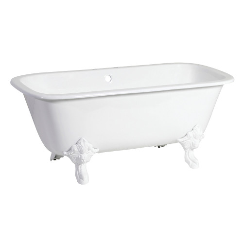 Kingston Brass Aqua Eden VCTQ7D6732NLW 67-Inch Cast Iron Double Ended Clawfoot Tub with 7-Inch Faucet Drillings, White