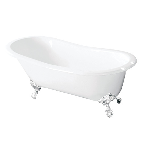 Kingston Brass Aqua Eden VCT7D5431BW 54-Inch Cast Iron Slipper Clawfoot Tub with 7-Inch Faucet Drillings, White