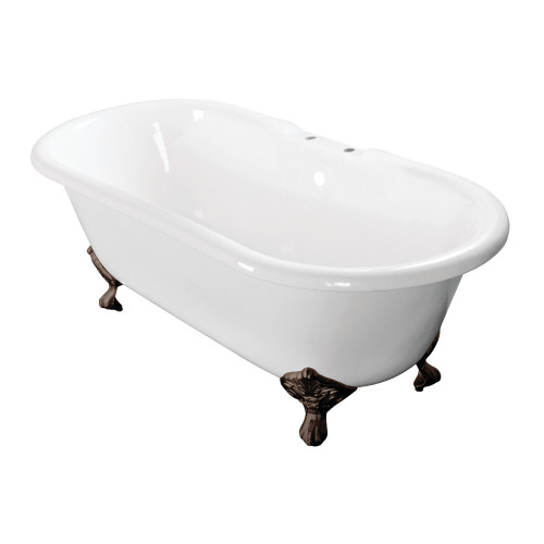 Kingston Brass Aqua Eden VCT7D603017NB5 60-Inch Cast Iron Double Ended Clawfoot Tub with 7-Inch Faucet Drillings, White/Oil Rubbed Bronze