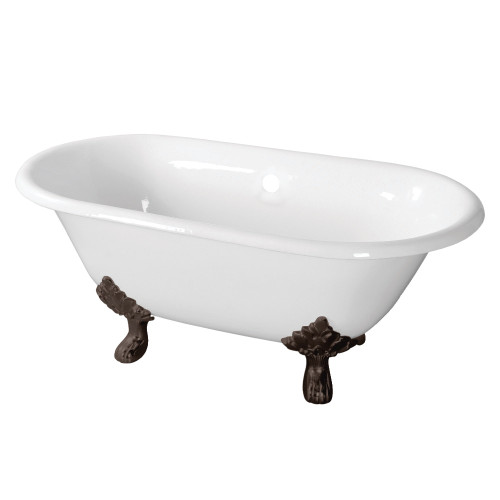 Kingston Brass Aqua Eden VCTND603119NC5 60-Inch Cast Iron Double Ended Clawfoot Tub (No Faucet Drillings), White/Oil Rubbed Bronze