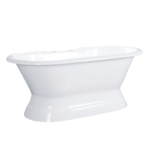 Kingston Brass Aqua Eden VCT7D663024 66-Inch Cast Iron Double Ended Pedestal Tub with 7-Inch Faucet Drillings, White Kingston Brass Aqua Eden VCT7D663024 66-Inch Cast Iron Double Ended Pedestal Tub with 7-Inch Faucet Drillings, White