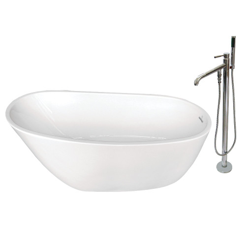 Kingston Brass Aqua Eden KTRS592928A1 59-Inch Acrylic Single Slipper Freestanding Tub Combo with Faucet, White/Polished Chrome