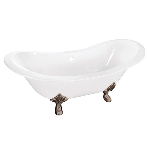 Kingston Brass Aqua Eden VCTNDS6130NC8 61-Inch Cast Iron Double Slipper Clawfoot Tub (No Faucet Drillings), White/Brushed Nickel