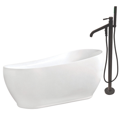 Kingston Brass Aqua Eden KTRS723432A5 71-Inch Acrylic Single Slipper Freestanding Tub Combo with Faucet and Drain, White/Oil Rubbed Bronze