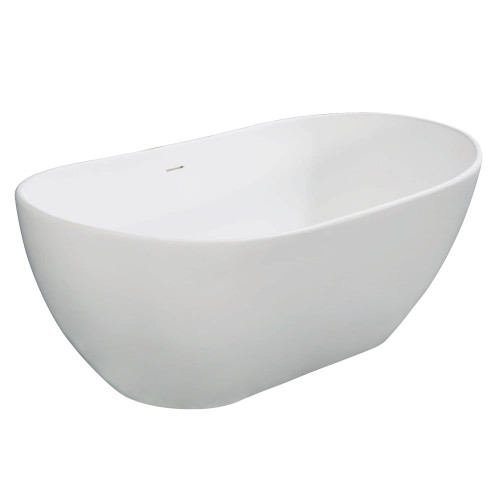 Kingston Brass Aqua Eden VRTRS653224 Arcticstone 65-Inch Solid Surface White Stone Freestanding Tub with Drain, Matte White