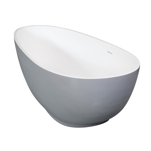 Kingston Brass Aqua Eden VRTOV683321WG Arcticstone 67" Egg Shaped Solid Surface Freestanding Tub with Drain, Glossy White/Matte Gray