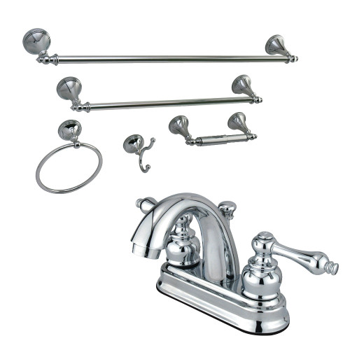 Kingston Brass KBK5611AL 4 in. Bathroom Faucet with 5-Piece Bathroom Hardware Combo, Polished Chrome