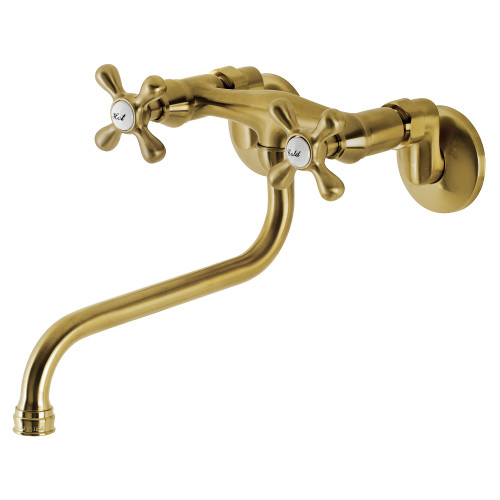 Kingston Brass KS215SB Kingston Two Handle Wall Mount Bathroom Faucet, Brushed Brass