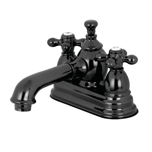 Kingston Brass NS7010AX Water Onyx 4 in. Centerset Bathroom Faucet with Brass Pop-Up, Black Stainless Steel