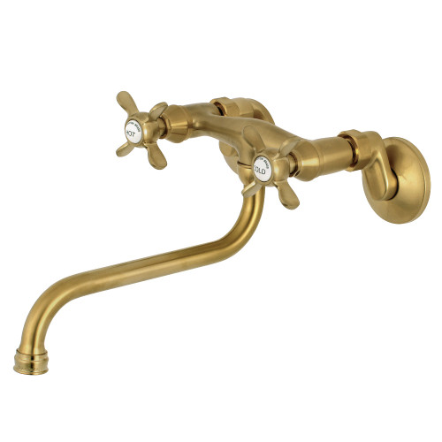 Kingston Brass KS115SB Essex Two Handle Wall Mount Bathroom Faucet, Brushed Brass