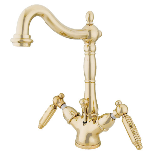 Kingston Brass KS1432GL Victorian Two-Handle Bathroom Faucet with Brass Pop-Up and Cover Plate, Polished Brass