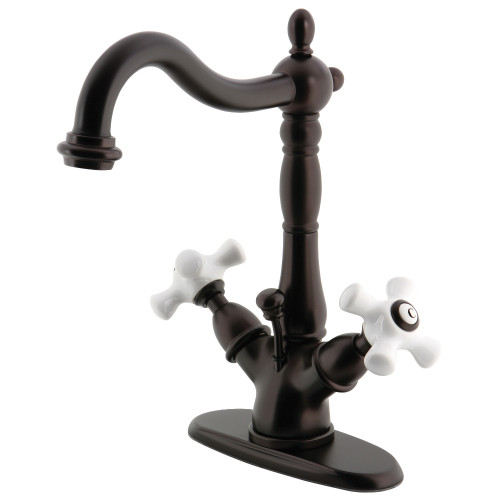Kingston Brass KS1435PX Heritage Two-Handle Bathroom Faucet with Brass Pop-Up and Cover Plate, Oil Rubbed Bronze