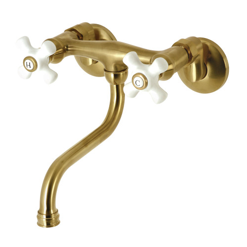 Kingston Brass KS616SB Wall Mount Bathroom Faucet, Brushed Brass