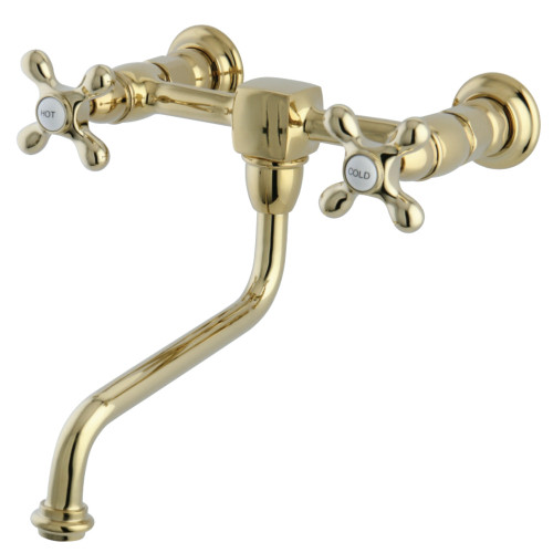Kingston Brass KS1212AX Heritage Wall Mount Bathroom Faucet, Polished Brass