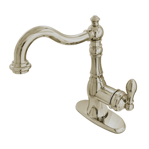 Kingston Brass Fauceture FSY7708ACL American Classic Single-Handle Bathroom Faucet with Push Pop-Up and Cover Plate, Brushed Nickel
