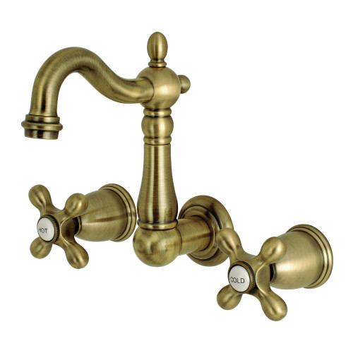 Kingston Brass KS1223AX Heritage Wall Mount Bathroom Faucet, Antique Brass