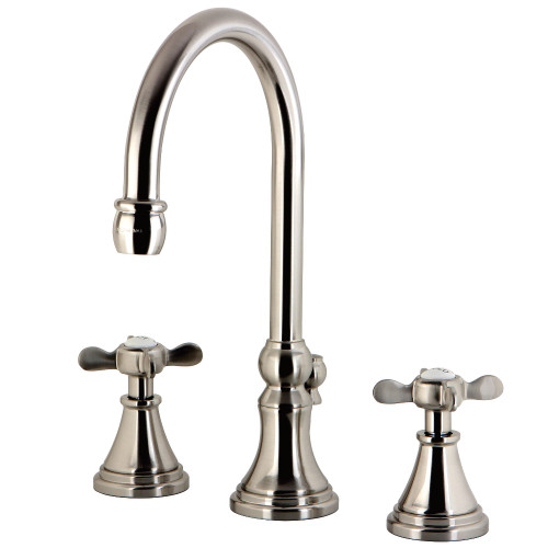 Kingston Brass KS2988BEX Essex Widespread Bathroom Faucet with Brass Pop-Up, Brushed Nickel