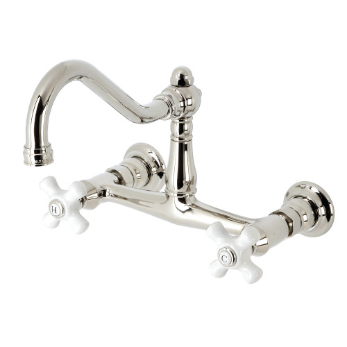 Kingston Brass KS3246PX Vintage Wall Mount Bathroom Faucet, Polished Nickel