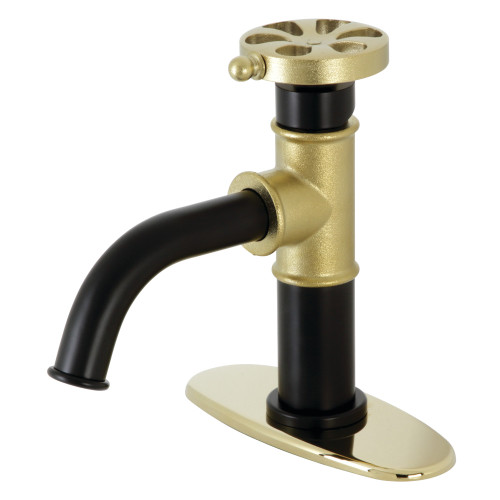 Kingston Brass KSD2822RX Belknap Single-Handle Bathroom Faucet with Push Pop-Up, Matte Black/Polished Brass