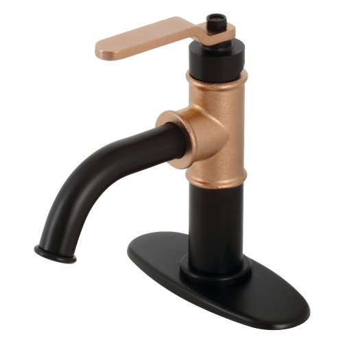 Kingston Brass KSD2827KL Whitaker Single-Handle Bathroom Faucet with Push Pop-Up, Matte Black/Rose Gold